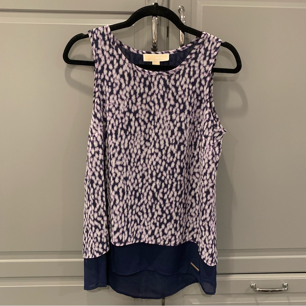 NWT Michael Kors Patterned Purple Crossover Back Tank - Picture 1 of 6